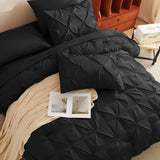 Queen Comforter Set Black, 7 Pieces Pintuck Bed in A Bag, Premium Black Comforter Queen