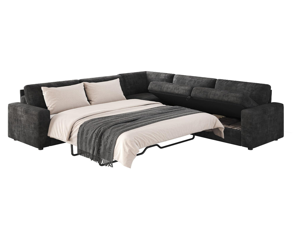 106" Sleeper Sofa, Sectional with Pull Out Bed with Storage, Gray