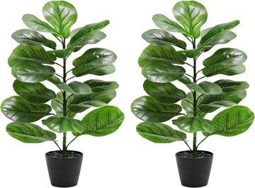 2.5FT Artificial Fiddle Leaf Fig Trees -30" Faux Ficus Lyrata Plant Fake Fig Tree Lifelike Fig Plant Silk - Set of 2