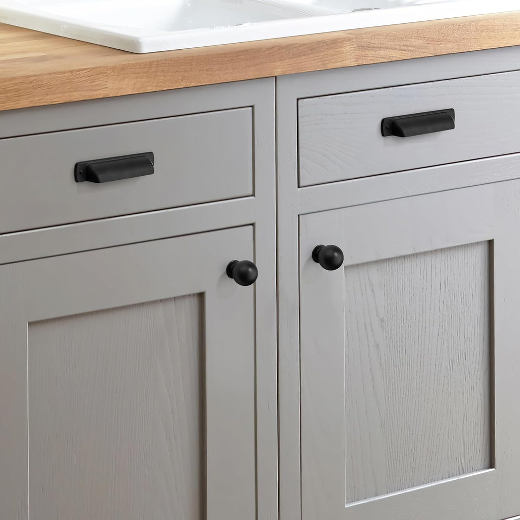 6 Pack Black Cup Pulls 3"(76mm) Center to Center Drawer Pulls Matte Black Cabinet Cup Pulls Kitchen Cabinet Hardware