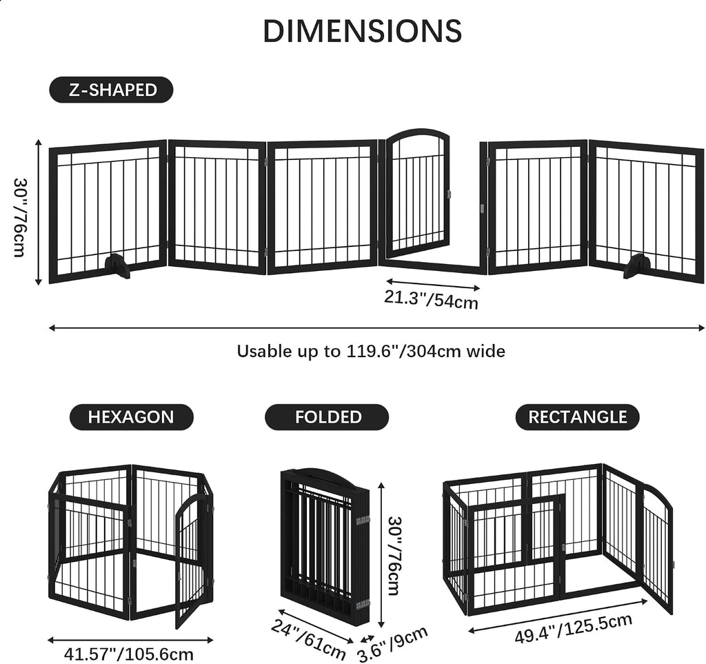 144-inch Extra Wide 30-inch Tall Dog gate with Door Walk Through, Freestanding Pet Gate for Halls, Stairs & Home, Pet