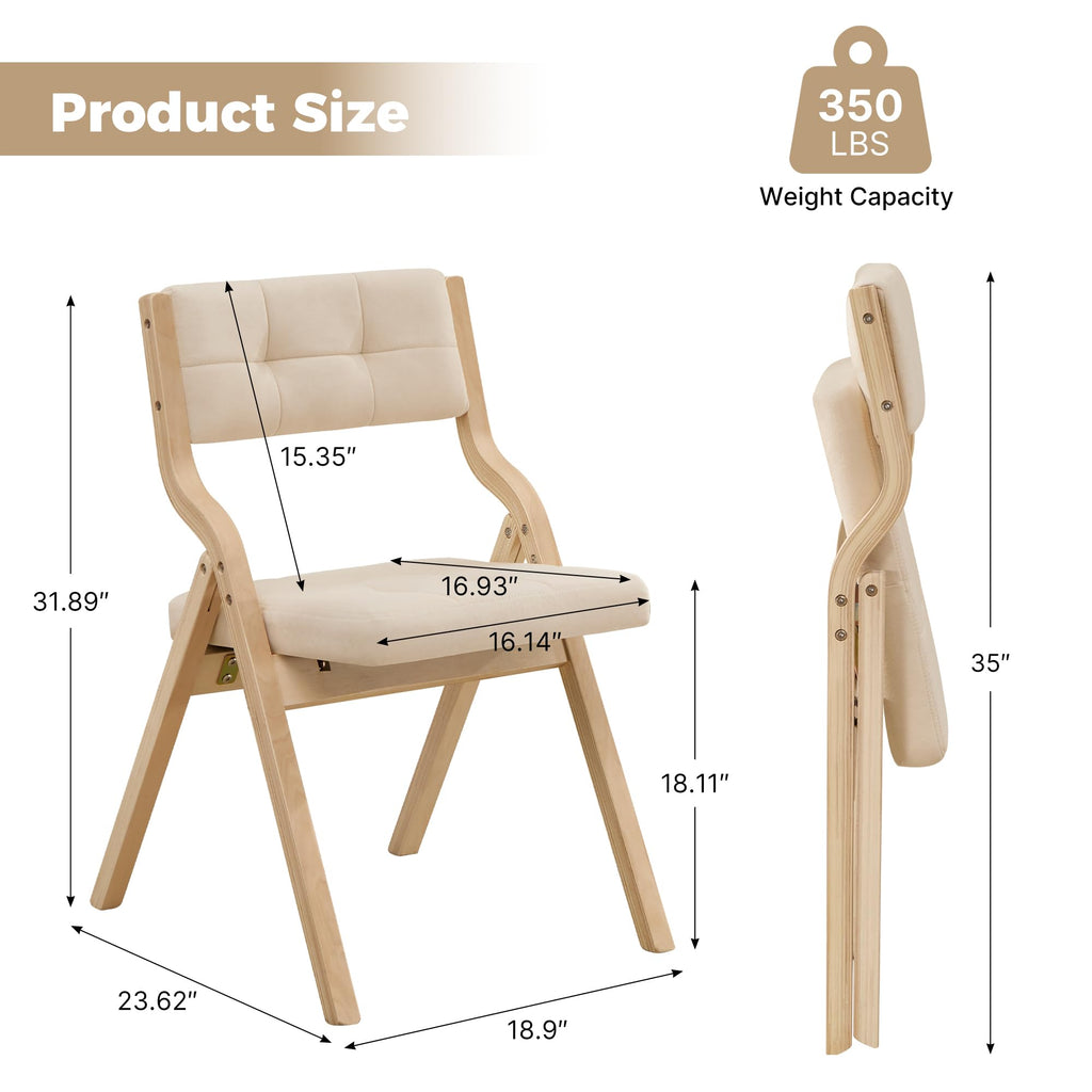 Folding Dining Chairs with Cushion Set of 2, Padded Foldable Dining Chairs, Portable Wooden Folding Chairs with Seat s