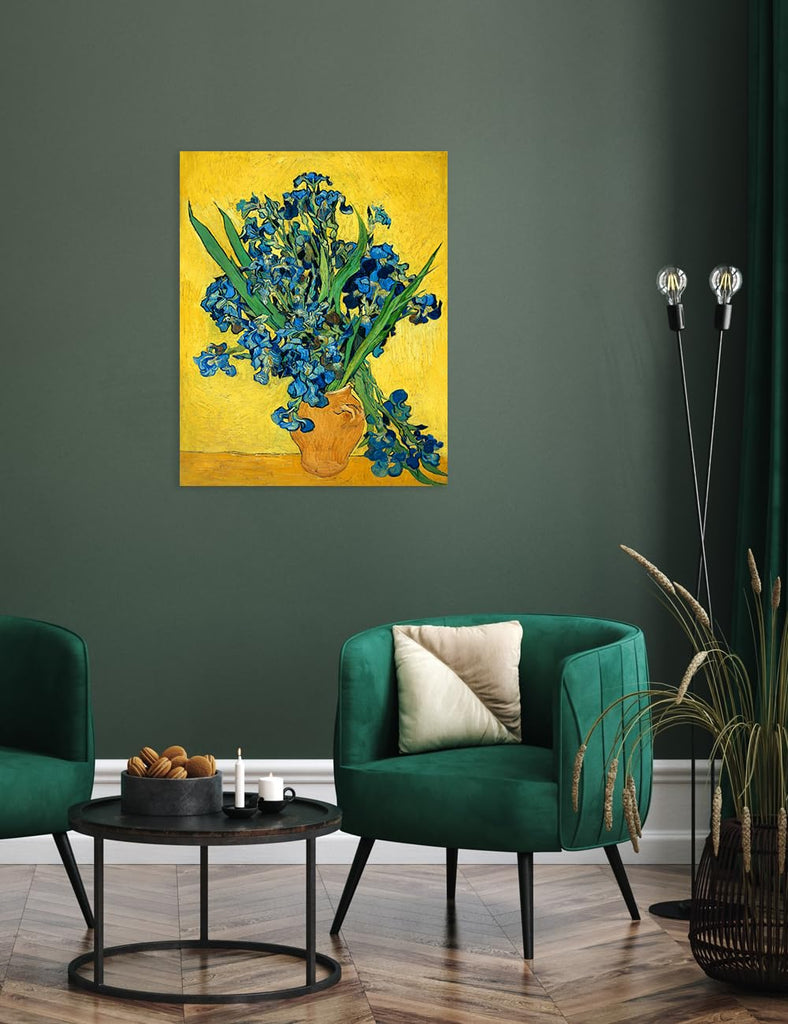 Irises Vase Flower, Vincent Reproduction. Giclee Canvas Prints Wall Art Decor 20x16