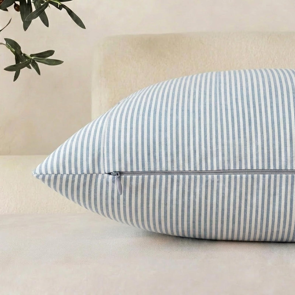 Coastal Decor Light Blue Striped Outdoor Throw Pillow Covers 20x20 Set of 2
