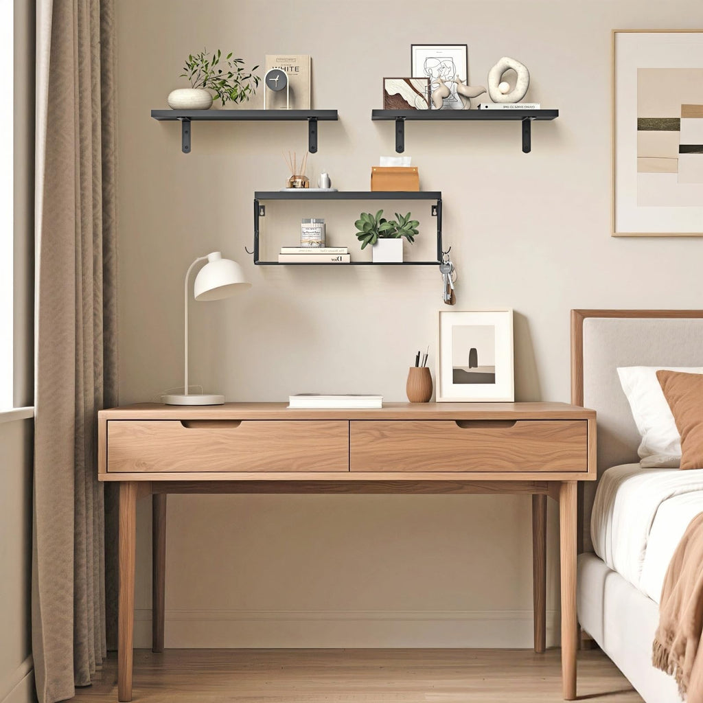 Floating Bathroom Shelves Wall Mounted - Wooden Shelf Set of 3 for Over Toilet Storage & Modern Bathroom Decor