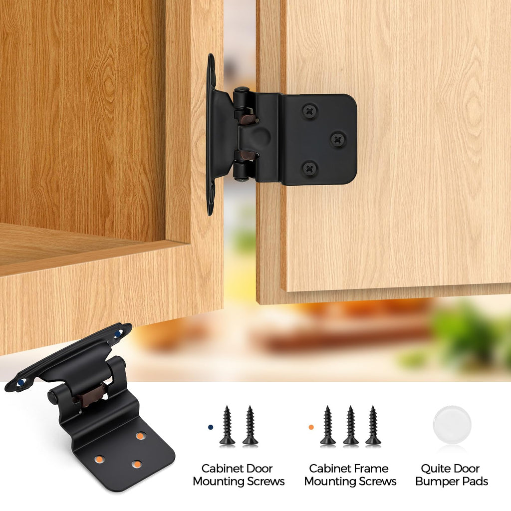 Matte Black Cabinet Hinges, 3/8 Inch Inset, 20 Pack(10Pairs)