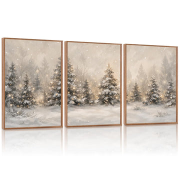 Winter scene Wall Art, Farmhouse Snowy Pine Tree Xmas Decor 12x16x3