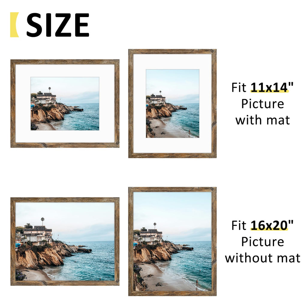 16x20 Frame with Mat for 11x14, Real Glass, Rustic Brown