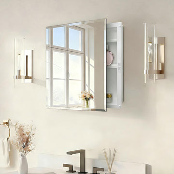 16x20 Plastic Medicine Cabinet with Mirror, Recessed or Surface Mount