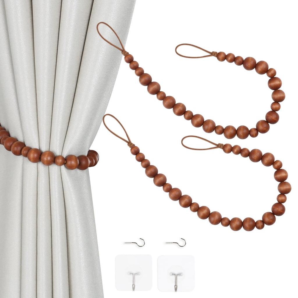 Curtain Tieback Wood Bead Curtain Tiebacks Curtain Holdbacks for Wall Curtain Ties Window Treatment Curtain - 2 Pieces
