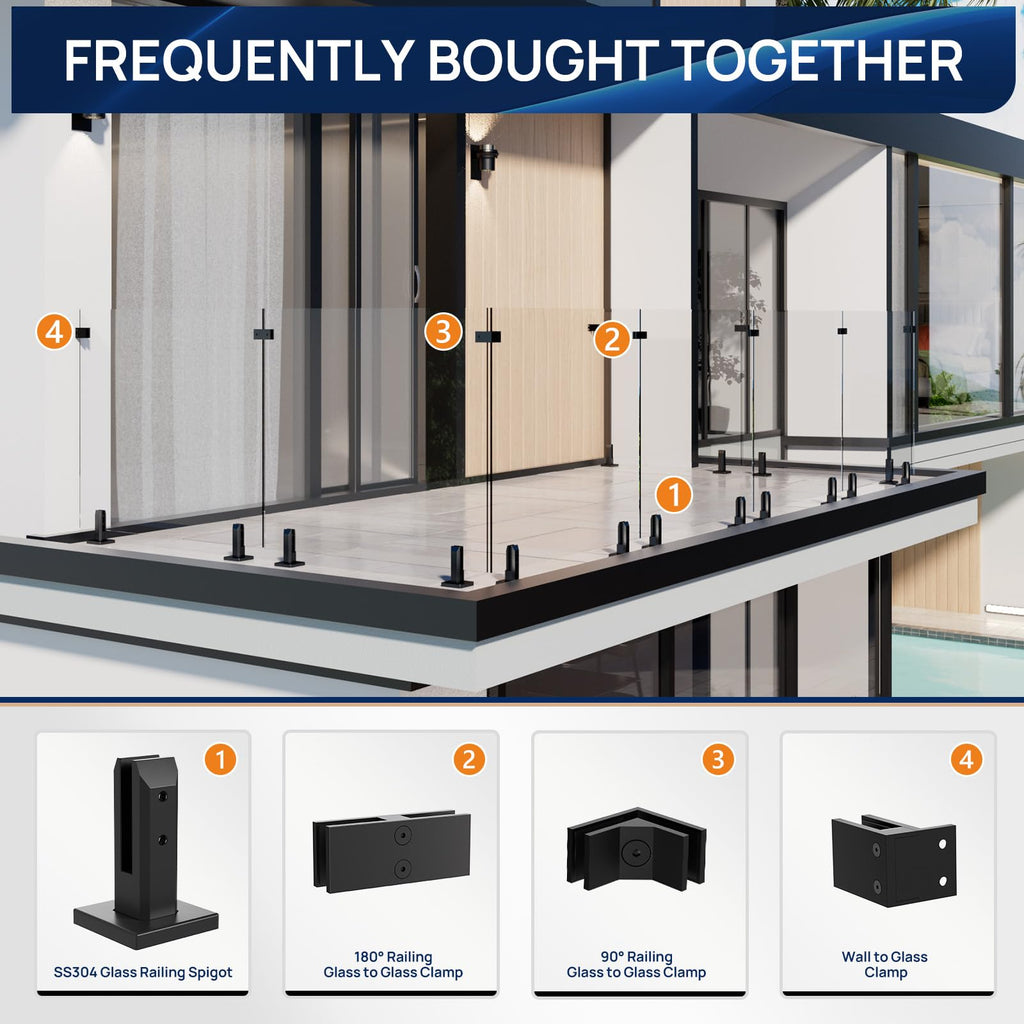 2 Pack Wall to Glass Clamp, F Shape Frameless Glass Railing Clamp