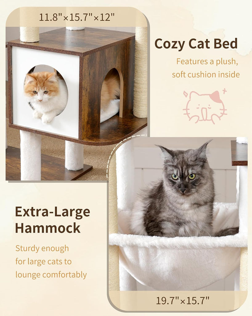 Cat Tree, 70.5" Wood Tall Cat Tower for Large Indoor Cats