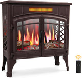 Freestanding Electric Fireplace Stove Heater with 3D Realistic Flame Effect, Overheat Protection, Indoor Space Heater, 750W/1500W, Retro Brown