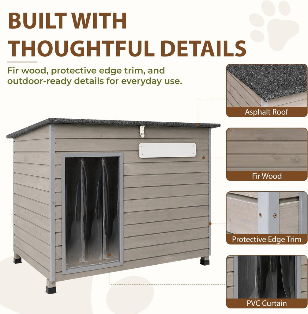 Large Dog House Outdoor, Wooden Kennel for Medium and Large Dogs