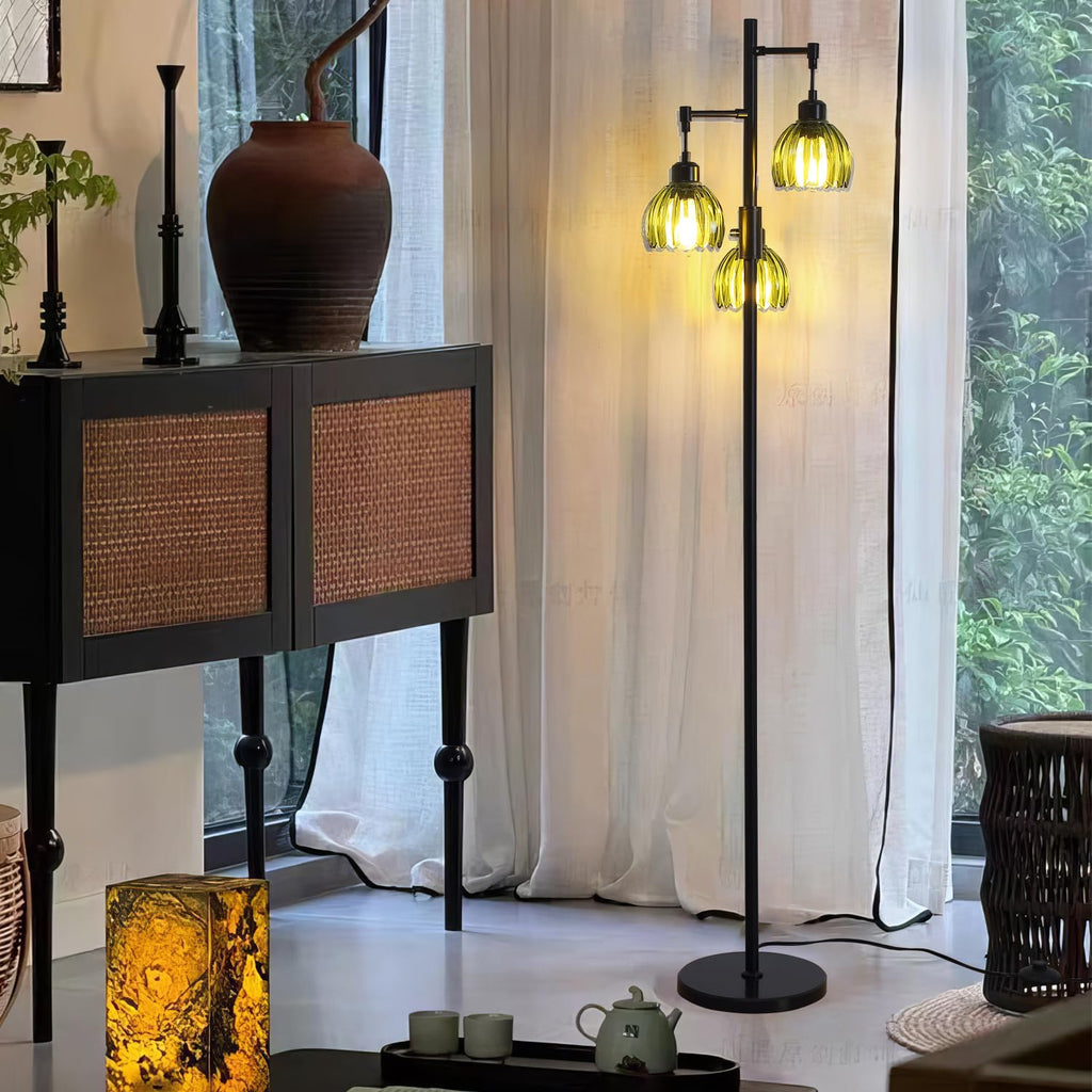 3-Light Dimmable Rustic Farmhouse Tree Floor Lamp, Black