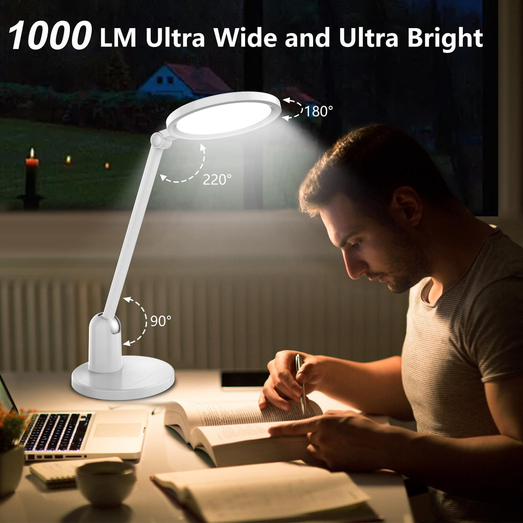 Desk Lamps with Stable Base, 1000LM Ultra Bright Eye-Caring Desk Light, 3000K-6000K Dimmable Table Lamp with Stepless