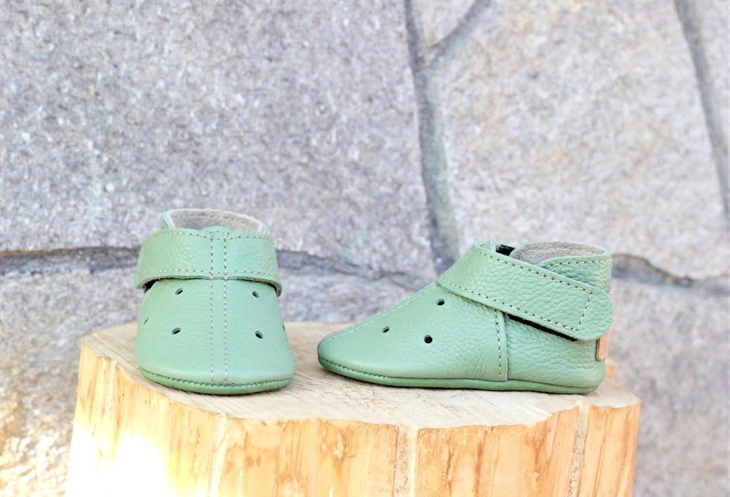 Mint Green Genuine Leather Baby Moccasin Booties