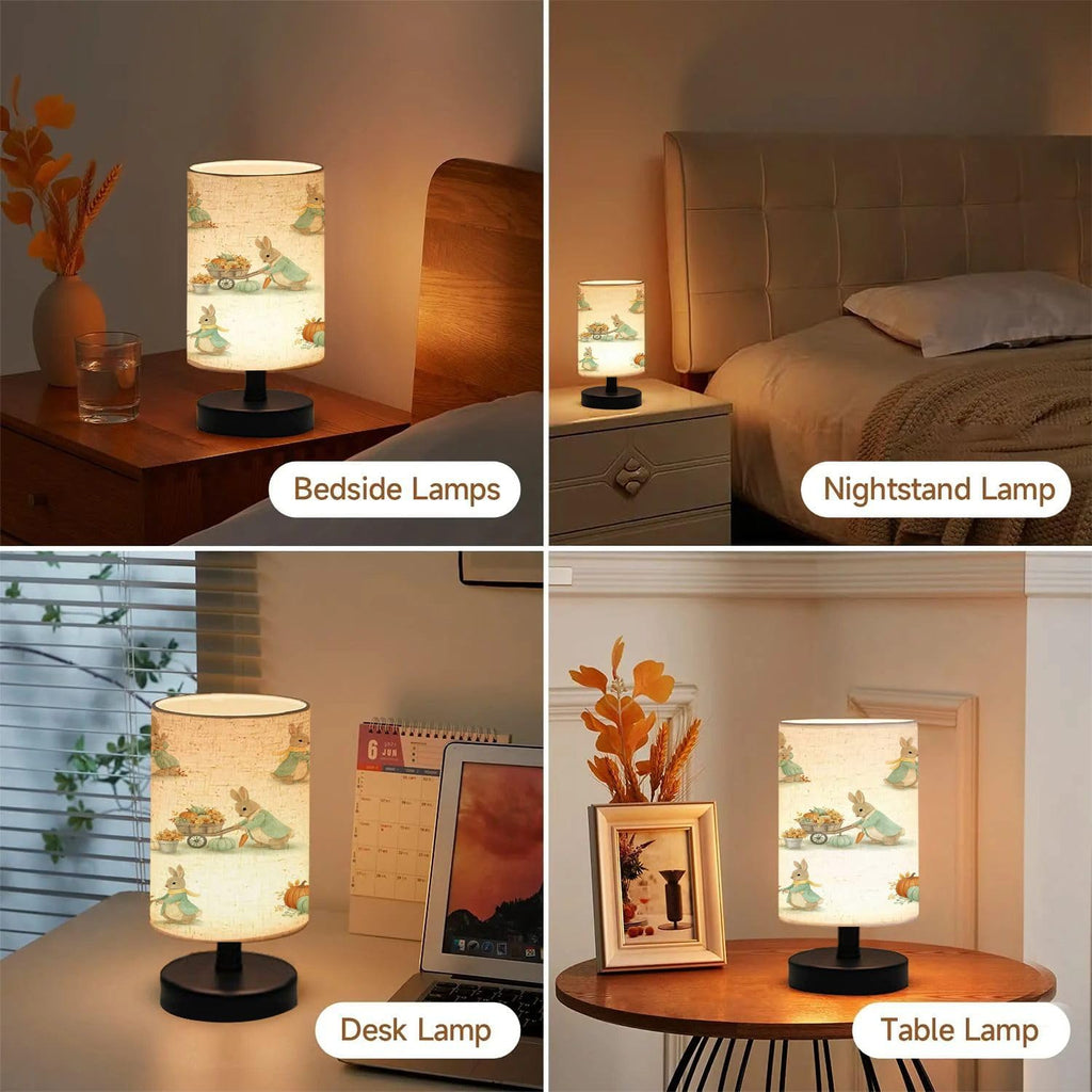 Bedside Lamp, seamless pattern childrens illustrations rabbit autumn pattern nursery Small Lamp, Linen Lampshade