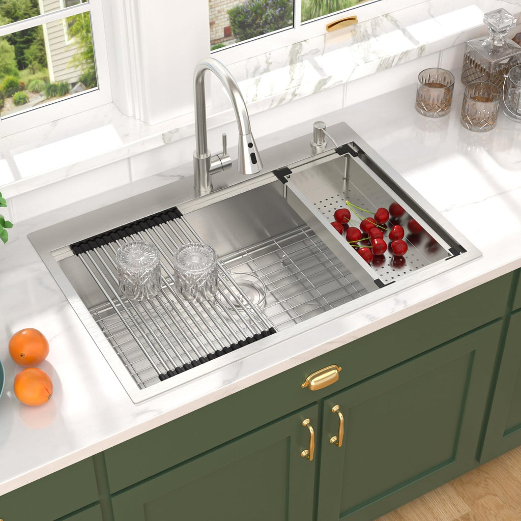 33x22 Drop Sink with Faucet Combo - 33 Inch Kitchen Sinks Drop In 16 Gauge Stainless Steel Topmount Single Bowl