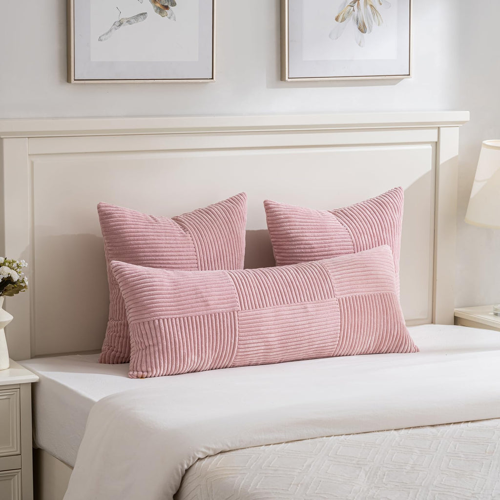 2 Packs Blush Pink Decorative Throw Pillow Covers 22x22 Inch Couch Bed Sofa, Rustic Farmhouse Boho Home Decor, Soft