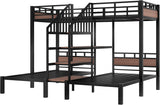 Twin Over Twin Over Twin Bunk Bed with Shelf and Storage Stairs