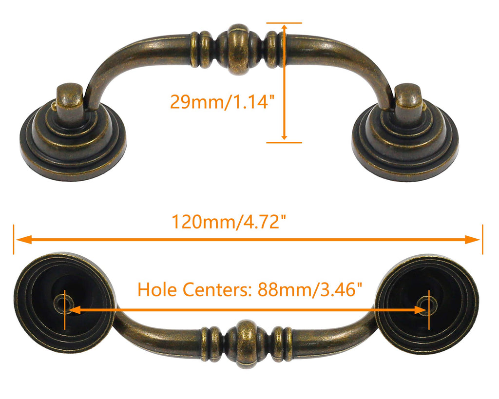8Pcs Bail Pull Drawer Handles 3.5 Inch Hole To Hole, Bail Drawer Pull Drop Handles Desk Drawer Handle, Bronze Antique