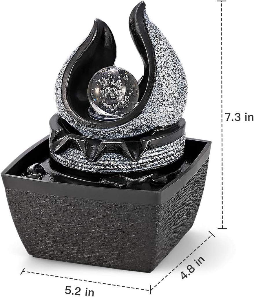 Tabletop Water Fountains Indoor, 3 Gears Desktop Fountain with Led Rolling Ball, Table Top Small Water Feature