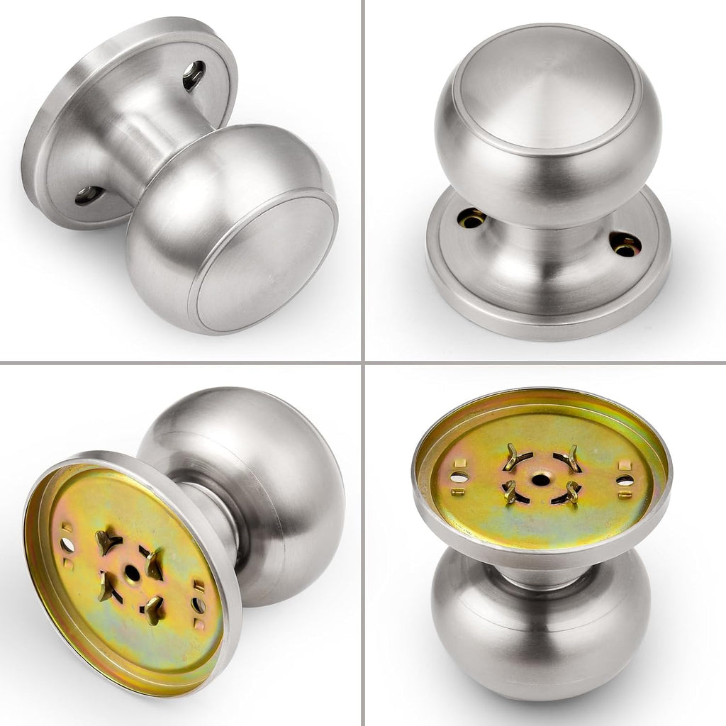Dummy Door Knob Brushed Nickel Finish Interior Door Knobs 2 Pack, Colonial Ball Inactive Door Knob Hardware, One Side