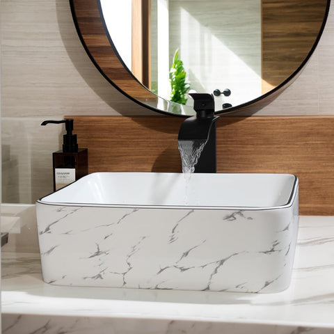 16 inch White Marble Ceramic Vessel Sink for Bathroom