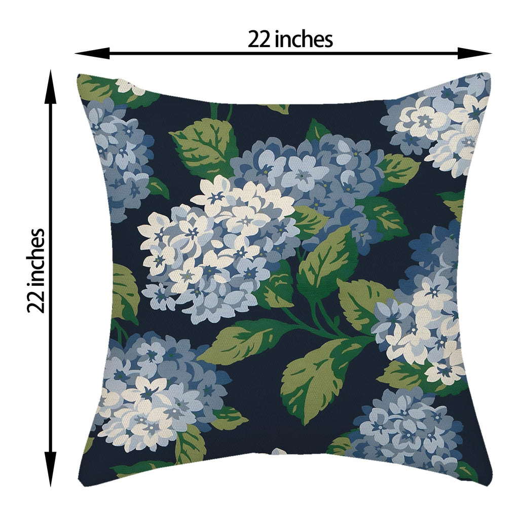 Navy Blue Floral Throw Pillow Covers 22x22 Inch 2 Pcs Blue Green Hydrangea Flower Decor Pillow Covers Spring Summer