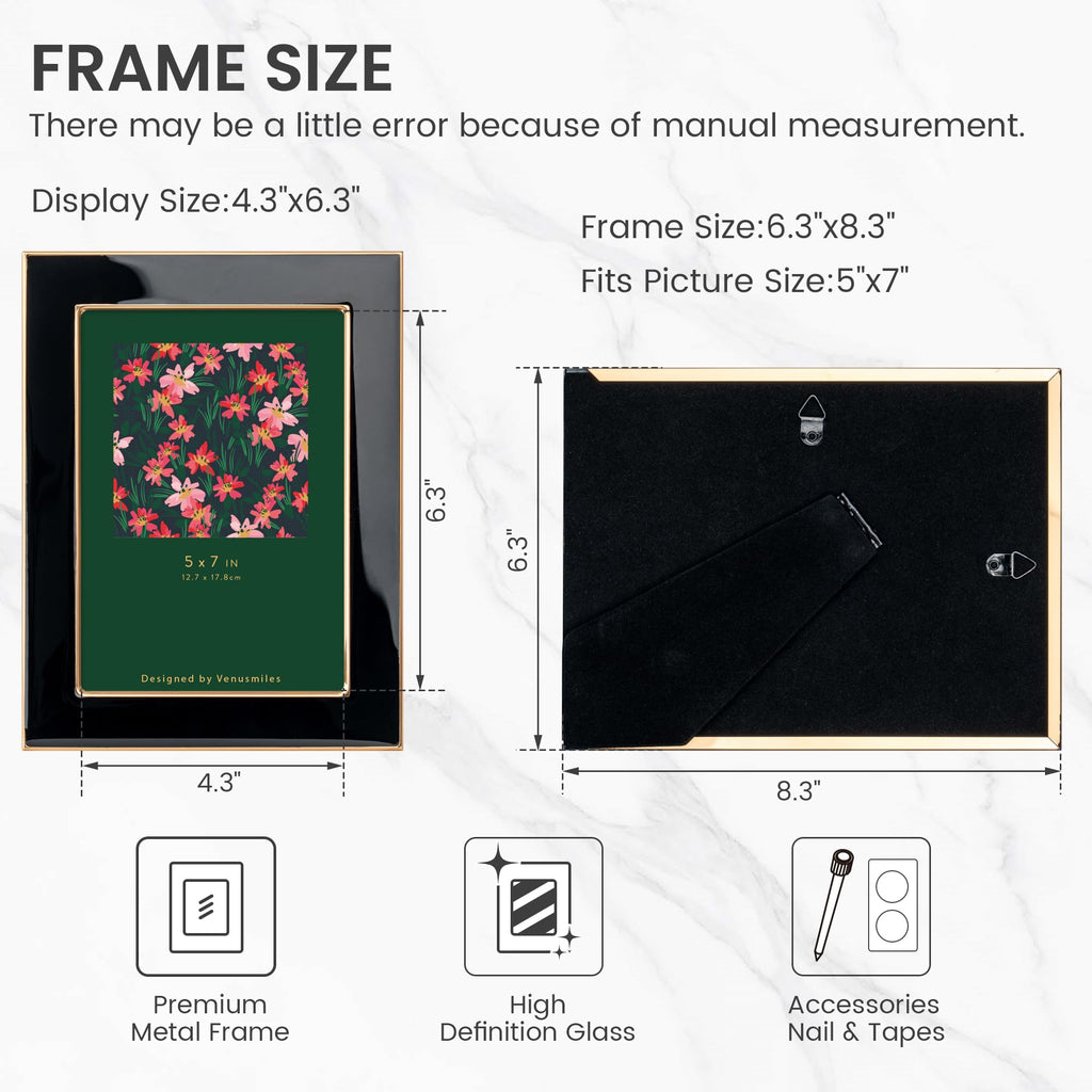 5x7 Enamel Picture Frame, Gold Edge, Navy Blue Enamel, Tabletop, 1pc