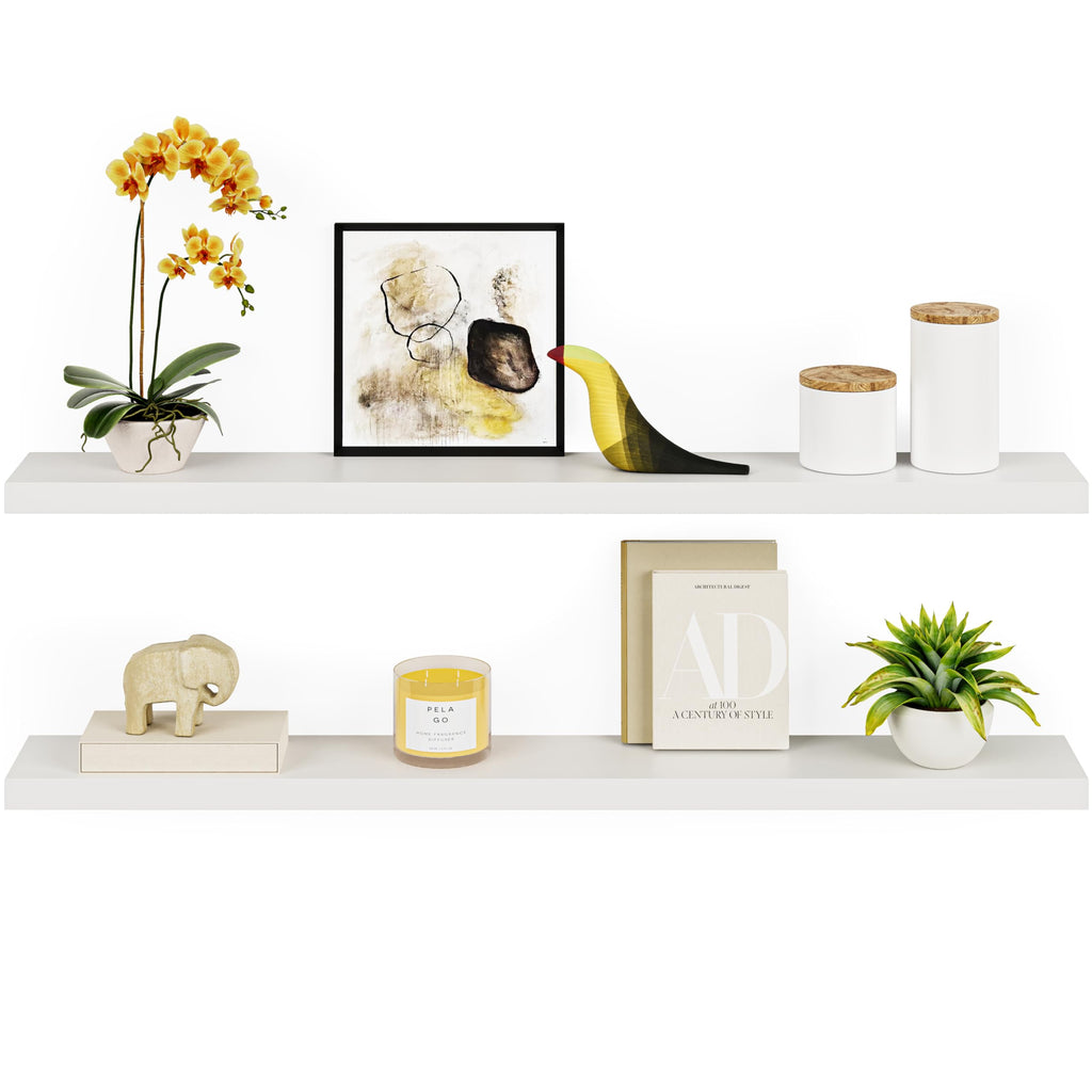 Floating Shelves, 55" Wood Wall Shelf Set of 2, with Invisible Brackets, 6" Deep, White