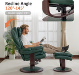 Modern Reclining Swivel Lounge Chair and Ottoman — Green Faux Leather