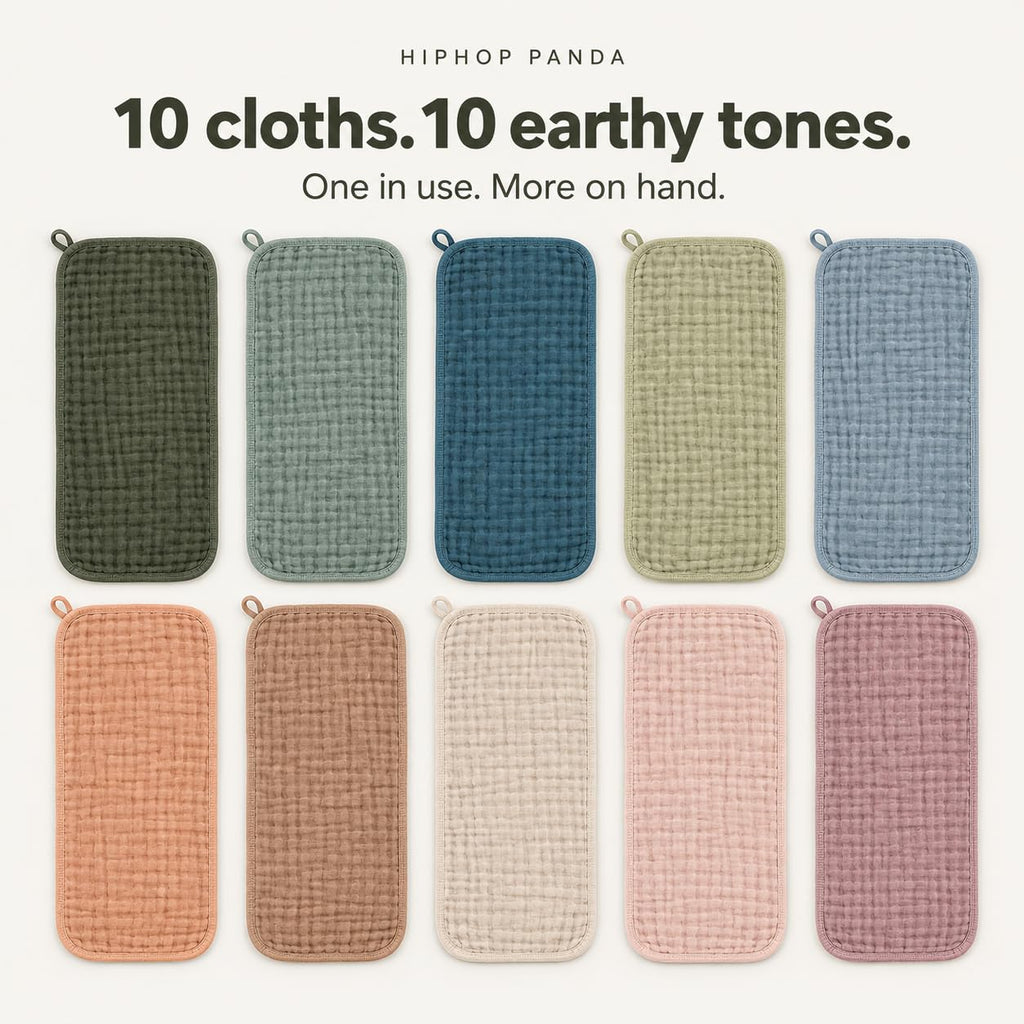 10 Pack 100% Cotton Muslin Baby Burp Cloths - Quick-Dry