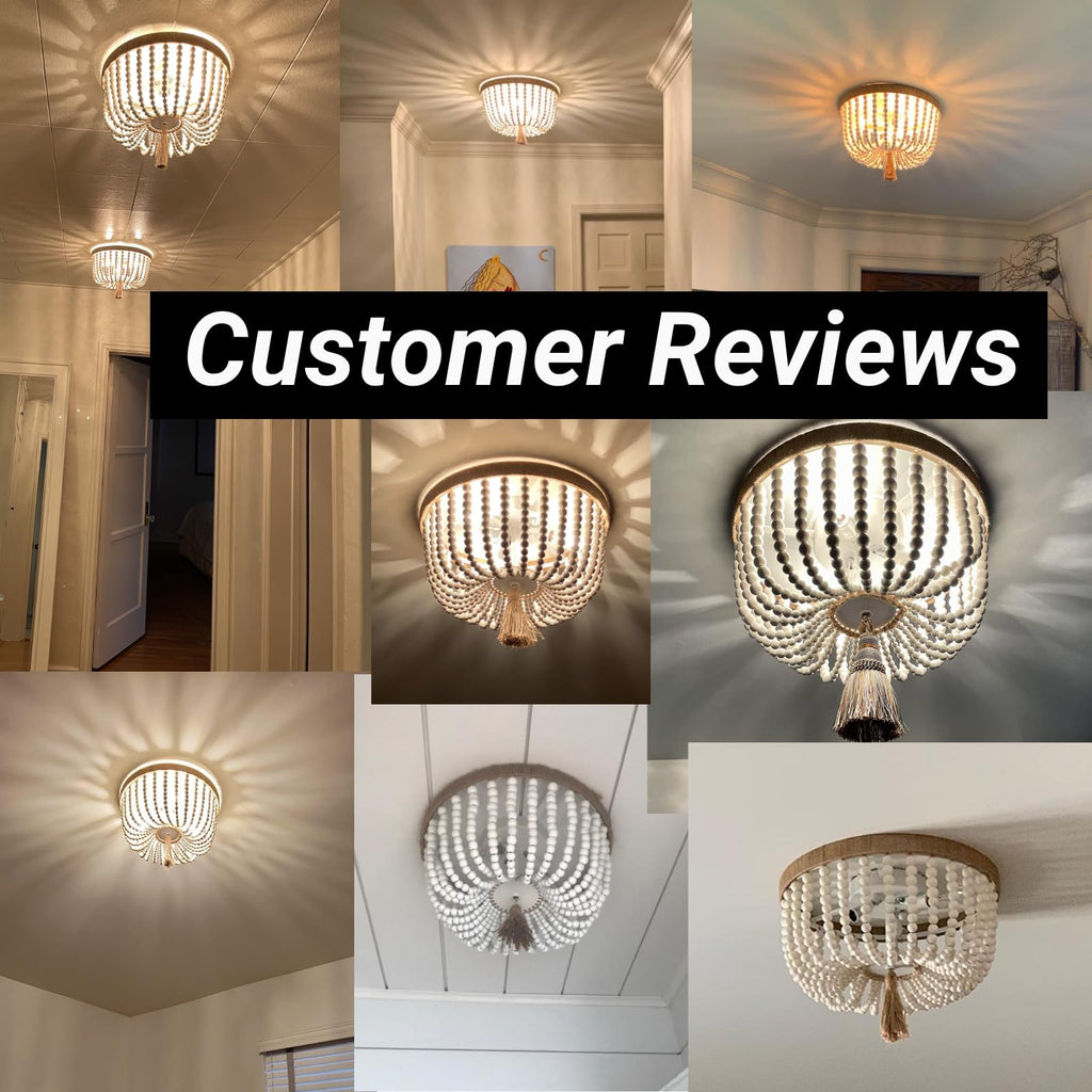 Bohemia Wood Beaded Flush Mount Ceiling Light Antique Rustic Mini Round Chandelier White Kitchen Island Girl Room