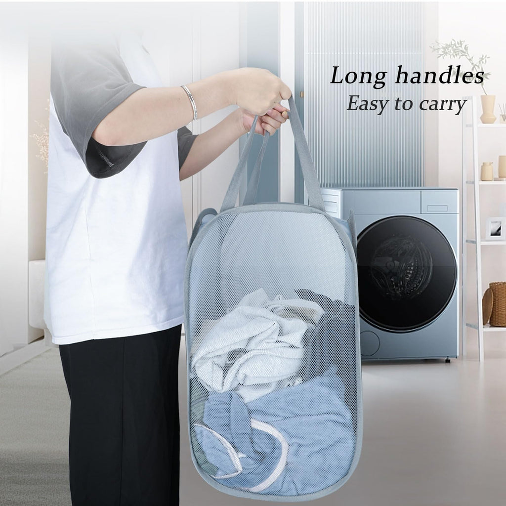 Pop Up Laundry Hamper 100L, Large Collapsible Mesh Basket with Pocket