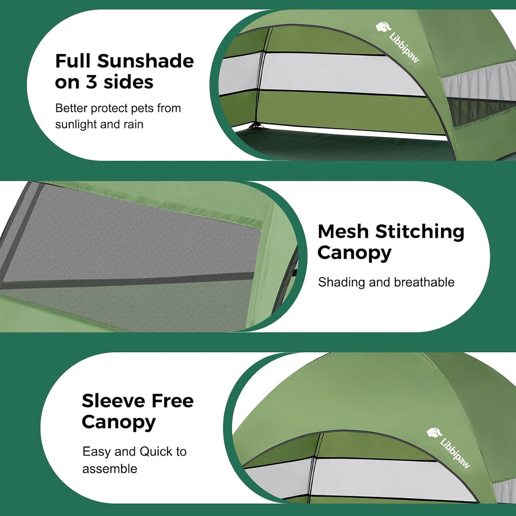 Outdoor Elevated Dog Bed with Canopy for Large Dogs, Green, XL
