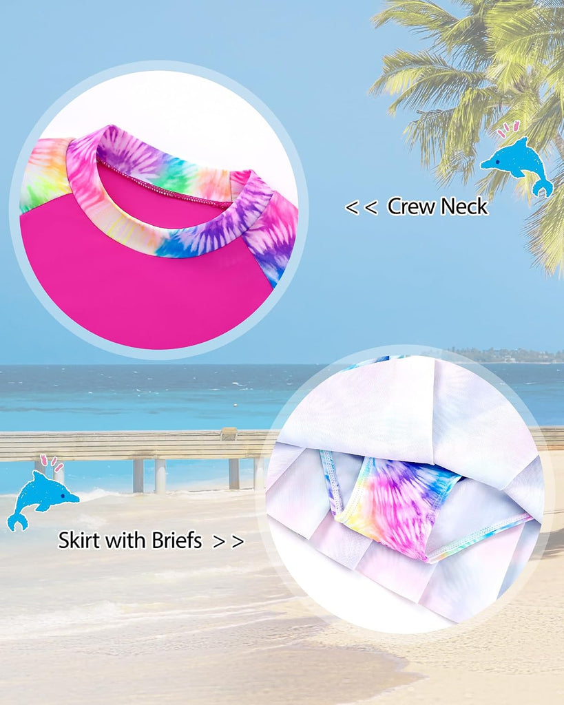 Girls Rash Guard Swimsuit 3 Piece Long Sleeve Bathing Suit Tankini with Skirt