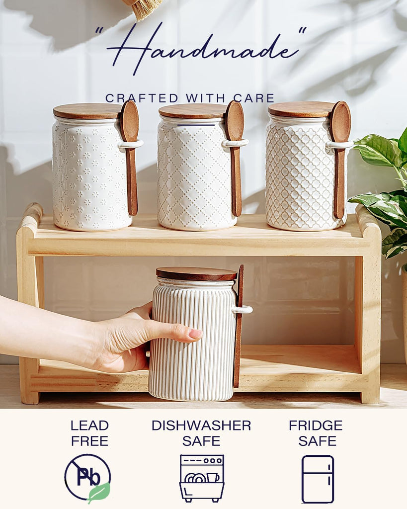 Small Canisters Sets for the Kitchen, 18 oz Sugar Coffee Tea Storage Containers, Ceramic Kitchen Canisters - Set of 4