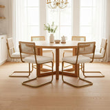 CangLong Rattan Dining Chairs Set of 2, Modern Kitchen Chairs with Natural Mesh Rattan Backrest & Solid Thick Metal