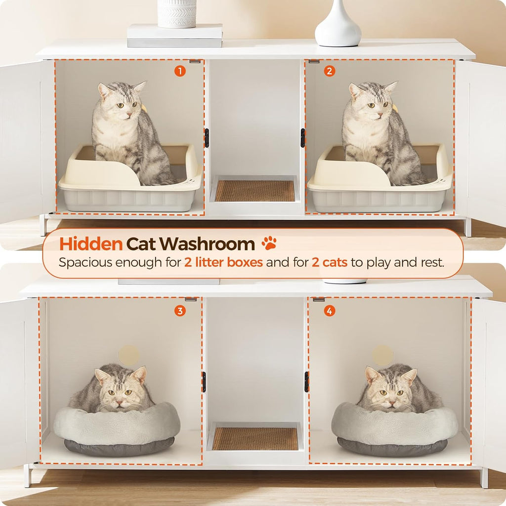 Cat Litter Box Enclosure for 2 Cats, 47.2" Hidden Litter Box Furniture with Double Room, Wooden Cats Washroom