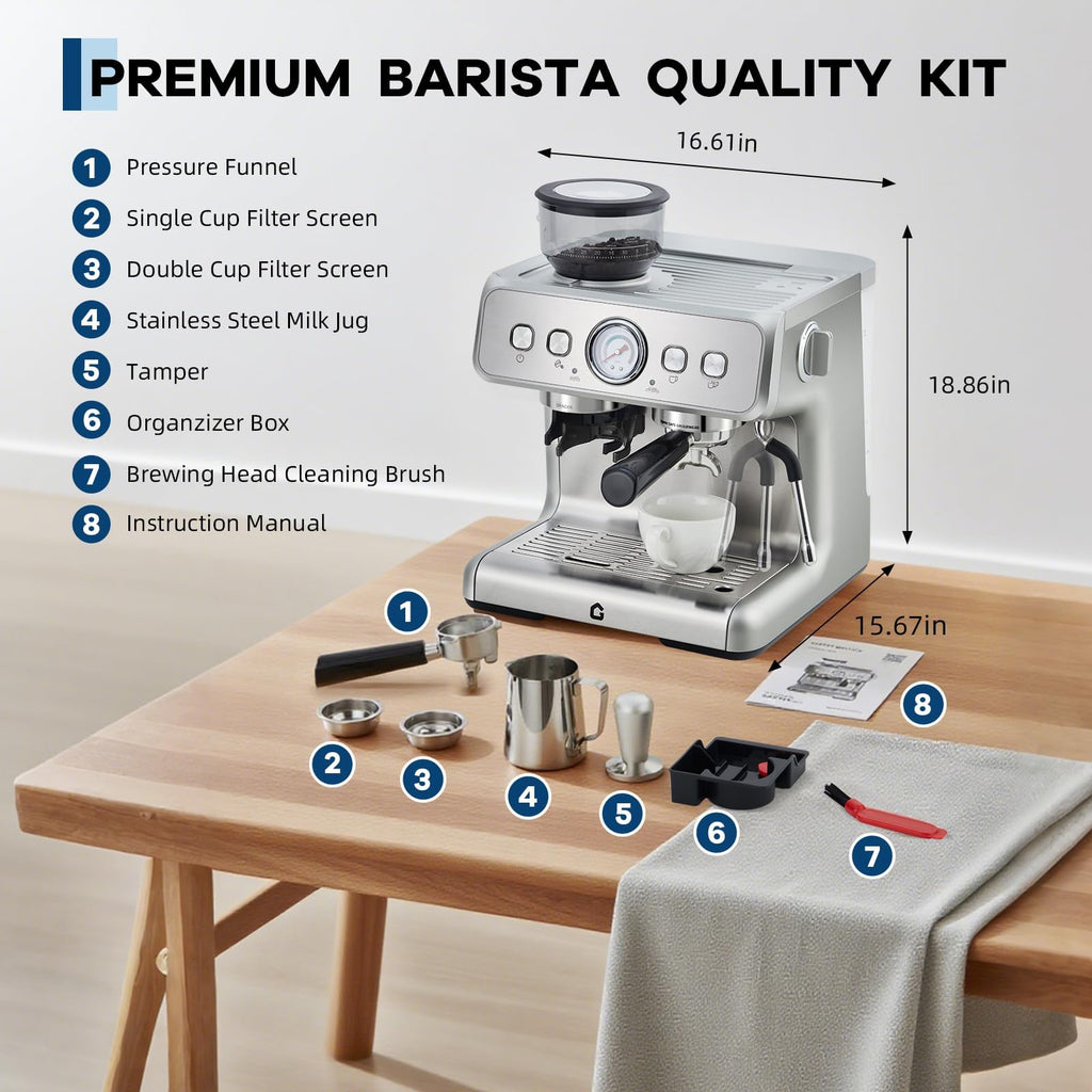 20 Bar Espresso Machine With Grinder Semi Automatic Coffee Maker