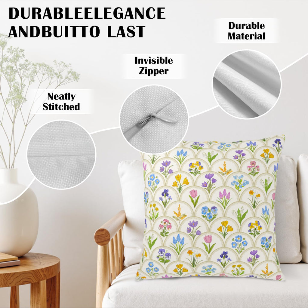 Spring Floral Throw Pillow Covers 16x16 Set of 2 Pink Yellow Blue Flower Decorative Pillow Case Outdoor Farmhouse