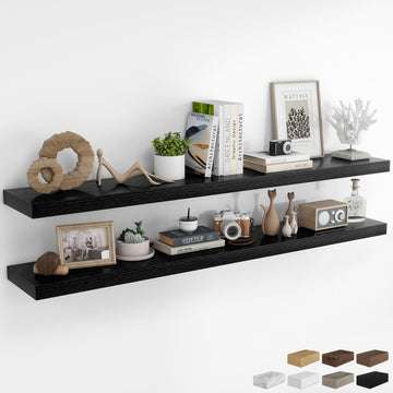 72Inch Floating Shelves for Wall 2Pack, Black, 8" Deep