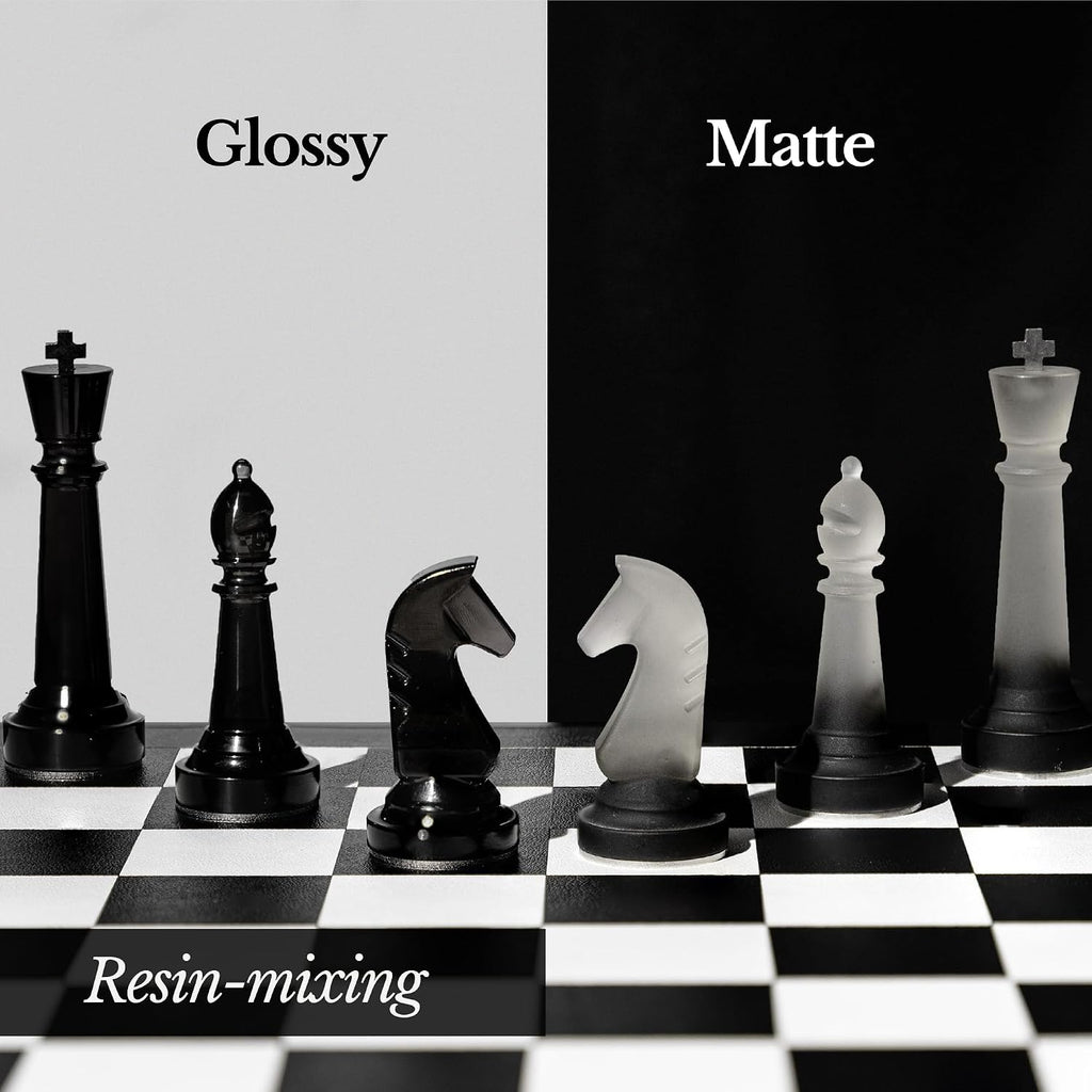 Lumina Monochrome Black and White Chess Set, Anti-Broken Resin Weighted Chess Pieces with 11" Walnut Wooden Chess