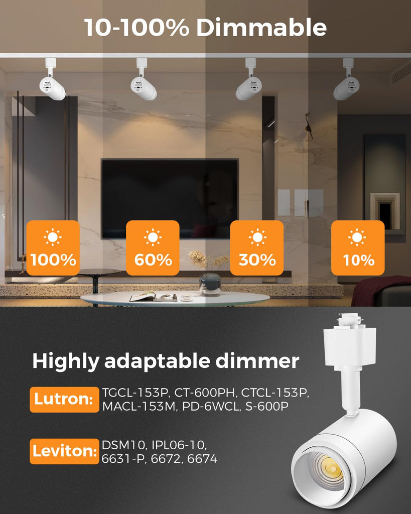 Zoomable 12-Light LED Track Lighting Kit, Dimmable 12W 3000K White