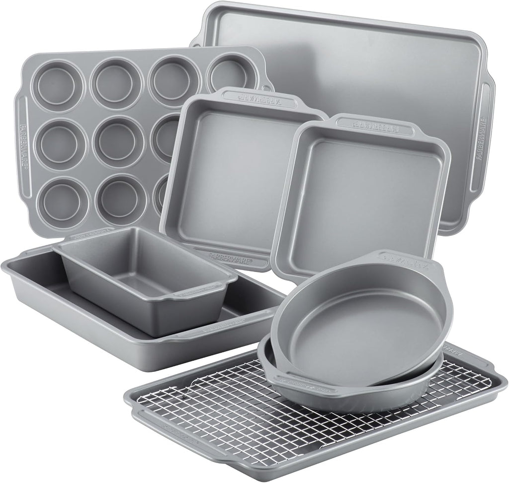 Nonstick Bakeware Set with Cooling Rack, 10-Piece, Gray