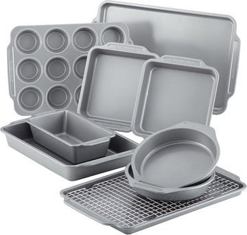 Nonstick Bakeware Set with Cooling Rack, 10-Piece, Gray