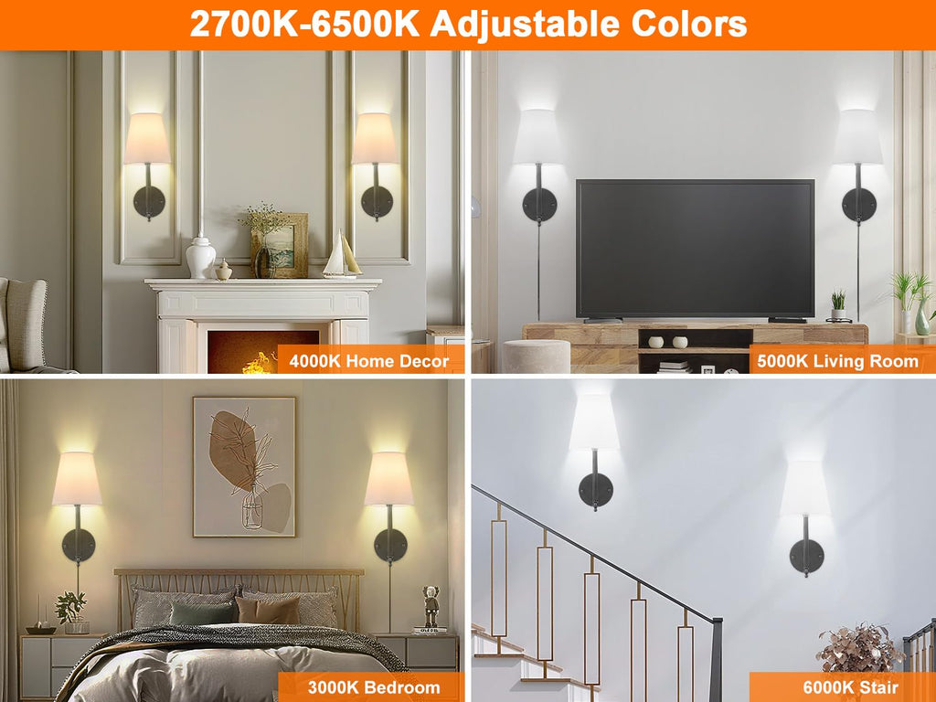 14.1 inch Wall Sconces Set of Two with Remote Control, Dimmable, Adjustable Colors 2700-6500K, Plug in Wall Sconces