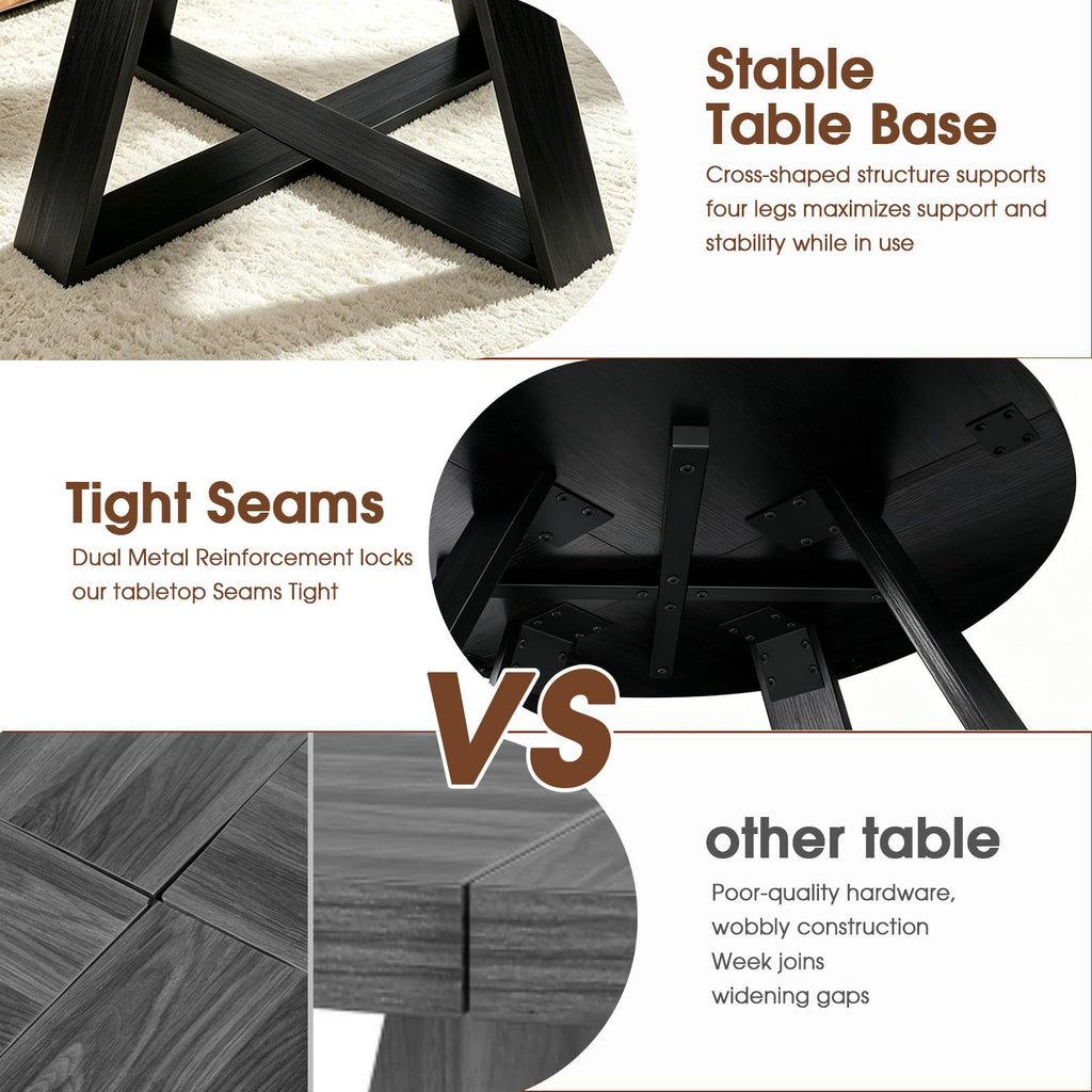 Round Coffee Table with Open Storage Black Wooden
